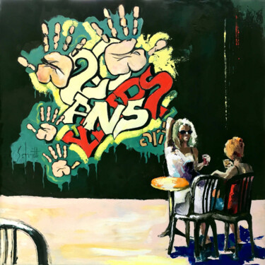 Painting titled "CAFÉ LV (Aux 20 ans)" by Jean-Paul Schmitt, Original Artwork, Oil Mounted on Wood Stretcher frame