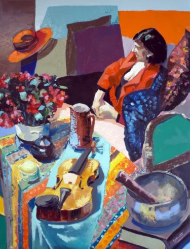 Painting titled "La femme au violon" by Jean-Paul Schmitt, Original Artwork