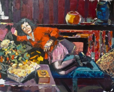 Peinture intitulée "Odile au canapé" par Jean-Paul Schmitt, Œuvre d'art originale, Huile