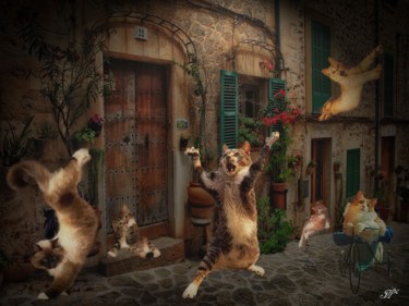 Arts numériques intitulée "La ruelle aux chats…" par Jean-Pierre Gueret, Œuvre d'art originale, Photo montage