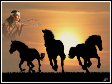 제목이 "chevaux-indiens.jpg"인 디지털 아트 Jean-Pierre Gueret로, 원작, 포토 몽타주