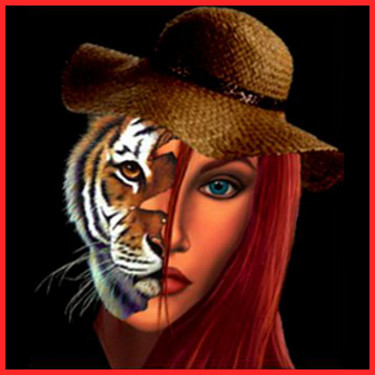 Digitale Kunst mit dem Titel "Femme tigre.jpg" von Jean-Pierre Gueret, Original-Kunstwerk, Fotomontage