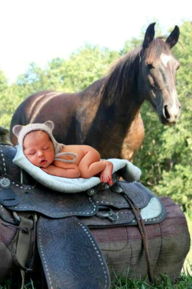 Arts numériques intitulée "Bébé Cowboy" par Jean-Pierre Gueret, Œuvre d'art originale, Photo montage