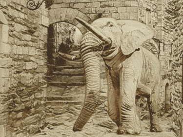 Arts numériques intitulée "Eléphant N° 2" par Jean-Pierre Gueret, Œuvre d'art originale, Photo montage