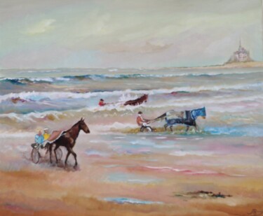 Les trotteurs à l'entrainement au Mont Saint Michel Painting titled "Les trotteurs à l'e…" by Jean Pierre Berrié, Original Art, Oil