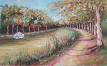 Malerei mit dem Titel "Le canal du midi" von Jean Pierre Berrié, Original-Kunstwerk, Öl