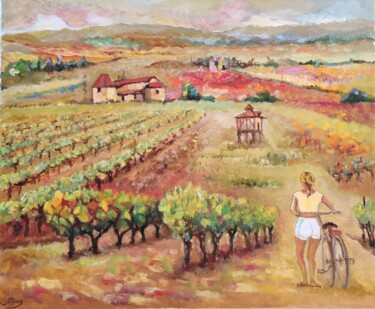 Painting titled "Les vignes" by Jean Pierre Berrié, Original Artwork, Oil