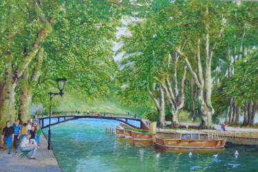 Peinture intitulée "Annecy le pont des…" par Jean Pierre Delaby, Œuvre d'art originale, Huile