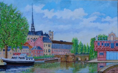 Peinture intitulée "Amiens vue du parc…" par Jean Pierre Delaby, Œuvre d'art originale, Huile