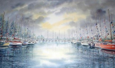 Painting titled "Le Figaro au port" by Jean Pierre Gamard, Original Artwork