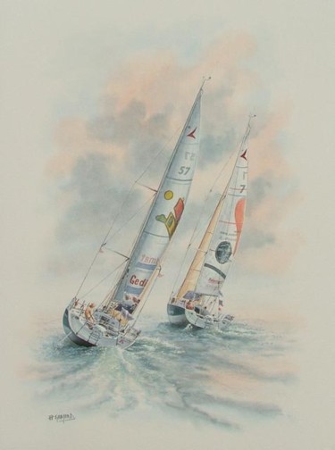 Painting titled "Course au large" by Jean Pierre Gamard, Original Artwork