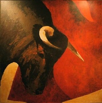Painting titled "Toro bravo" by Jean-Pierre Etienne Gras, Original Artwork, Oil