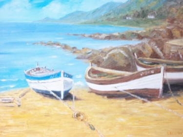 Peinture intitulée "Les barques" par Jean-Pierre Leconte, Œuvre d'art originale