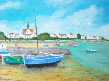 Peinture intitulée "Petit port breton a…" par Jean-Pierre Leconte, Œuvre d'art originale