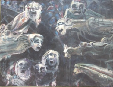 Peinture intitulée "Le combat des Gargo…" par Jean-Pierre Lenas, Œuvre d'art originale, Huile
