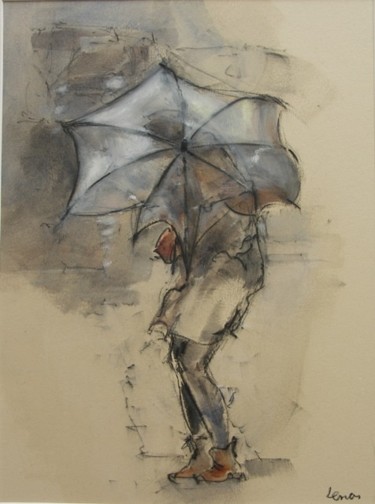 Dessin intitulée "Parapluie 2" par Jean-Pierre Lenas, Œuvre d'art originale