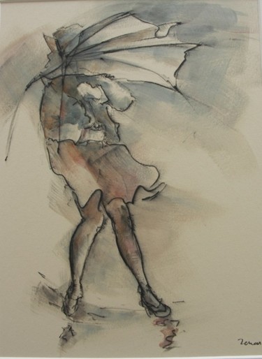 Disegno intitolato "Rafale de vent" da Jean-Pierre Lenas, Opera d'arte originale