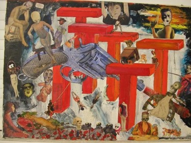Peinture intitulée "cité rouge" par Jean Rumain, Œuvre d'art originale