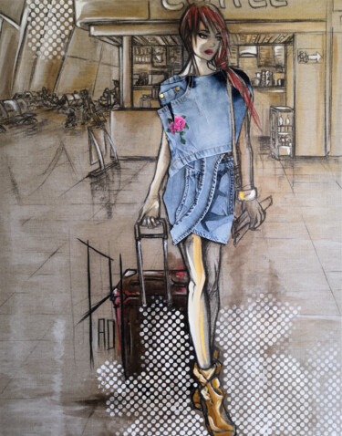 Textile Art με τίτλο "La valise" από Jeansart, Αυθεντικά έργα τέχνης, Ύφασμα Τοποθετήθηκε στο artwork_cat.