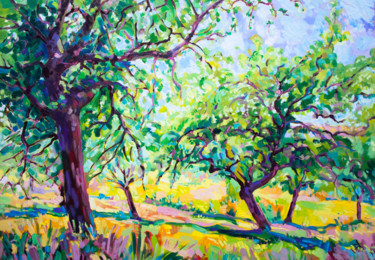 Painting titled "Apple Tree Garden" by Jakub Jecminek, Original Artwork, Oil