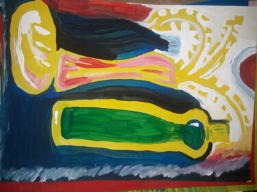 Картина под названием "O vinho o pão e o t…" - Jedaylson Rodrigues, Подлинное произведение искусства, Гуашь