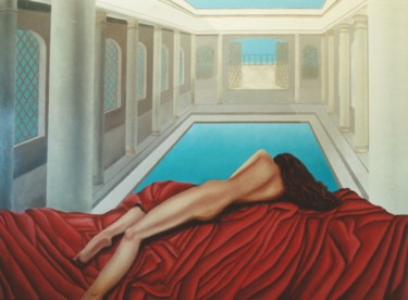 Schilderij getiteld "Swimming pool" door Jeden, Origineel Kunstwerk, Olie