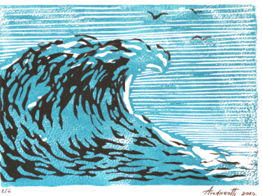 Druckgrafik mit dem Titel "Waves" von Jeff Andreotti, Original-Kunstwerk, Linoldrucke