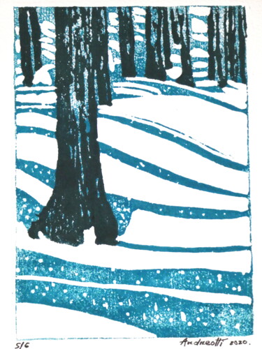Printmaking titled "la neige" by Jeff Andreotti, Original Artwork, Linocuts
