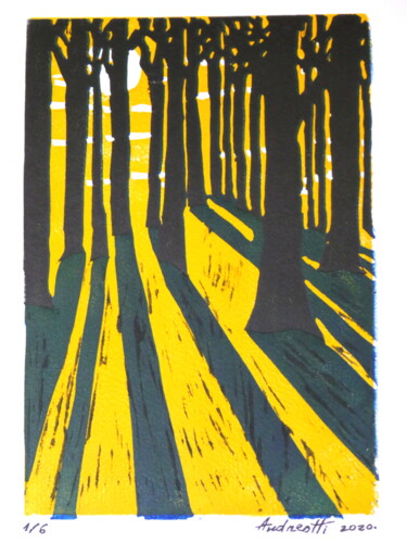 Impressões e gravuras intitulada "L'ombre verte/ Lumi…" por Jeff Andreotti, Obras de arte originais, Linoleogravura