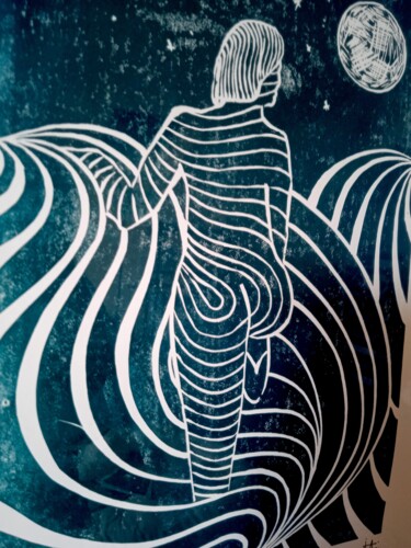 Gravures & estampes intitulée "V - "Waves of Venus"" par Jeff Andreotti, Œuvre d'art originale, Linogravures