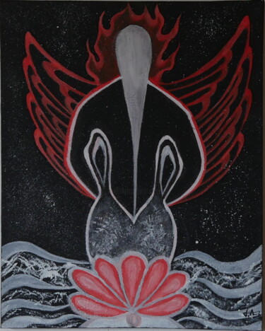 Painting titled "V- Fire Angel" by Jeff Andreotti, Original Artwork, Acrylic Mounted on Wood Stretcher frame