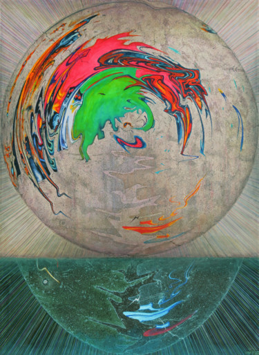 Schilderij getiteld "Alien Planet With N…" door Jeff Cornish, Origineel Kunstwerk, Acryl