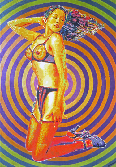 Peinture intitulée "Torpedo Girl Drying…" par Jeff Cornish, Œuvre d'art originale, Acrylique