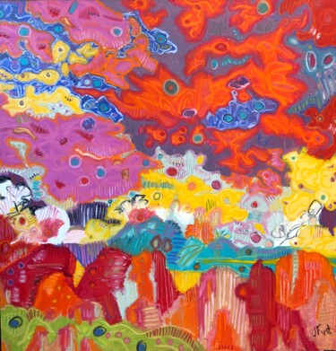 Peinture intitulée "Rainbow Clouds" par Jeff Ferst, Œuvre d'art originale, Huile Monté sur Châssis en bois