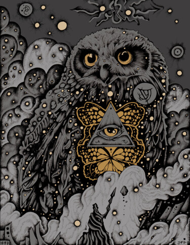 Drawing titled "OWL SPIRIT" by Jeff Grimal, Original Artwork, Pencil