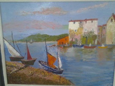 Painting titled "Petit Port Méditerr…" by Jeff Guesnon, Original Artwork, Oil
