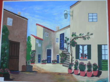 Painting titled "VILLAGE PROVENCAL" by Jeff Guesnon, Original Artwork, Acrylic