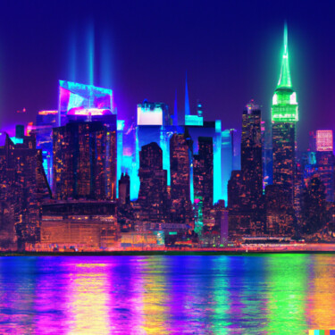 Arte digitale intitolato "Neon New York" da Jeff Kearney, Opera d'arte originale, Immagine generata dall'IA