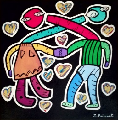 Peinture intitulée "Danse de l'amour" par Jeff Puissant, Œuvre d'art originale, Acrylique