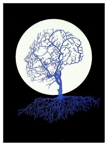 Gravures & estampes intitulée "tete-arbre" par Jeff, Œuvre d'art originale, Sérigraphie