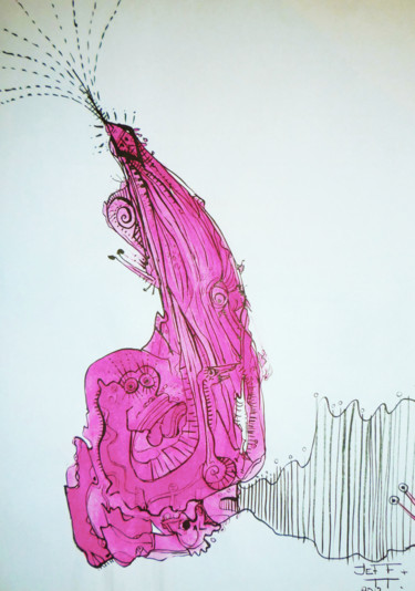 Disegno intitolato "Lamantin rose" da Jeff, Opera d'arte originale