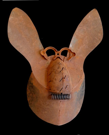 Sculpture titled "Mask People, DOC" by Jeff Mann, Original Artwork, Metals