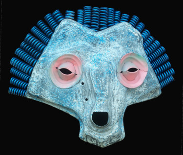Sculpture titled "Mask Spirit, HAGUS" by Jeff Mann, Original Artwork, Metals