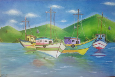 Painting titled "Barcos" by Jefferson Coutinho, Original Artwork, Acrylic