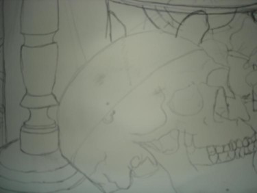 Drawing titled "Skull Still Life" by Jeffrey Lukeski, Original Artwork
