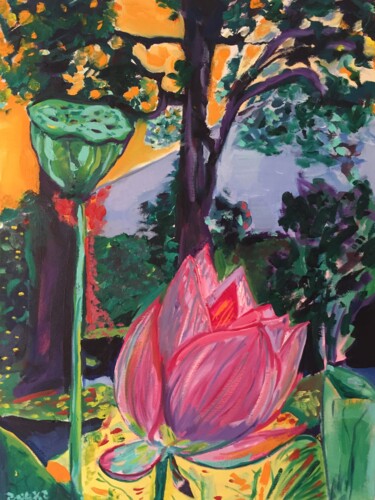 Pintura intitulada "Lotus Flower" por Jeffry Burke, Obras de arte originais, Óleo Montado em Armação em madeira