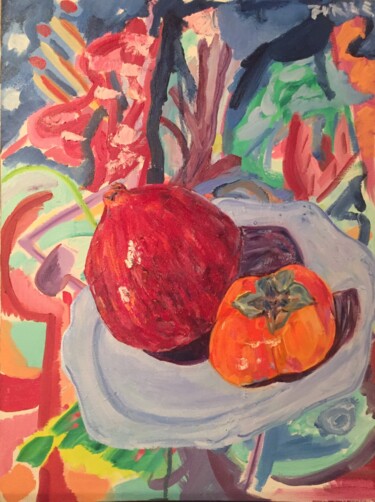 Pintura titulada "Still life with pom…" por Jeffry Burke, Obra de arte original, Oleo Montado en Bastidor de camilla de made…