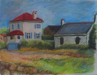 Painting titled "Maisons sur la Plag…" by Jeff Sterling, Original Artwork, Oil