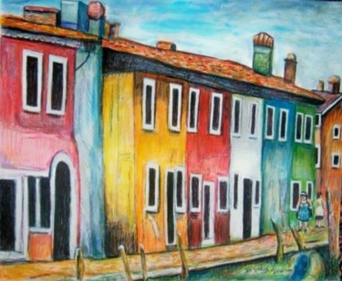 Painting titled "Burano,Italy Citysc…" by Jeff Sterling, Original Artwork, Oil