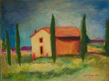 Painting titled "Tuscany Farmhouse O…" by Jeff Sterling, Original Artwork, Oil